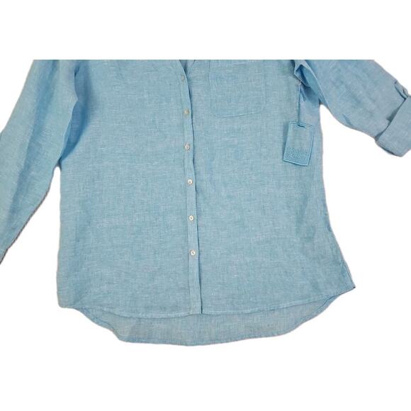 Sigrid Olsen~Woman Size~M~Linen Shirt Long Sleeve Roll Tab Blue Beachy Lagenlook - Picture 13 of 16